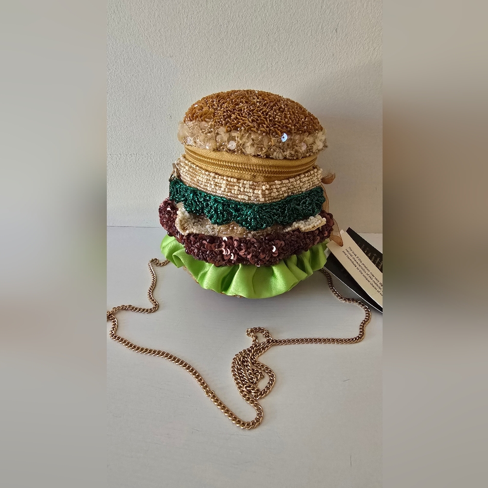 Beaded Hamburger Purse Novelty Crossbody Bag with Chain Strap